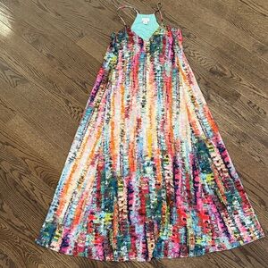 Nicole Miller Multicolor A-Line Maxi Dress w spaghetti straps and pockets XS